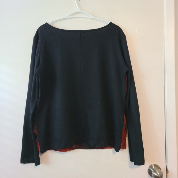 K BROWER Floral Appique Black Red Top Large - Picture 3 of 6